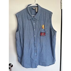 Main Street by Disney Womens 22W 24W Winnie the Pooh Blue and White Button Up